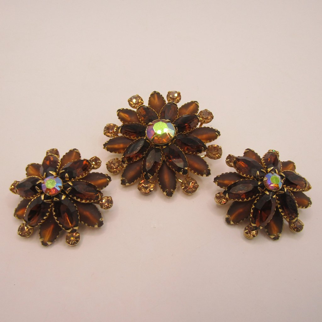 Judy Lee Amber Amber Brooch And Earring Set